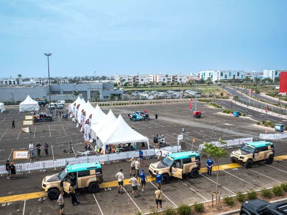 W2RC - RALLYE DU MAROC 2026 500 PETERHANSEL Stà phane (fra), METGE Michaël (fra), Defender Dakar D7X-R, Defender Rally, FIA W2RC, STK STK, 502 BACIUSKA Rokas (ltu), VIDAL Oriol (esp), Defender Dakar D7X-R, Defender Rally, FIA W2RC, STK STK, 504 PRICE Sara (usa), BERRIMAN Sean (usa), Defender Dakar D7X-R, Defender Rally, FIA W2RC, STK STK, Bivouac Agadir ambiance, during the Scrutineering of the Rallye du Maroc 2026, 4th round of the 2026 WR2C Championship from September 26 to 27, 2026 in Agadir, Morocco - AgadirMorocco Copyright: xFREDERICxLExFLOCxHx