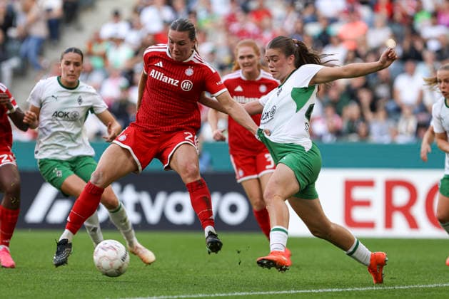 Vanessa Gilles of FC Bayern Munich scores the goal to make it 1–2 during the DFB Women s Cup match between Borussia Mönchengladbach and FC Bayern Munich at ista Borussia Park on September 27, 2026, in Mönchengladbach, Germany. Photo by Oliver Kaelke, DeFodi Images. Vanessa Gilles of FC Bayern Munich scores her team’s second goal during the DFB Women’s Cup match between Borussia Mönchengladbach and FC Bayern Munich at ista Borussia Park on September 27, 2026 in Mönchengladbach, Germany. Photo by Oliver Kaelke, DeFodi Images. DFB and DFL regulations prohibit any use of photographs as image sequences and or quasi-video. Photo by Oliver Kaelke, DeFodi Images.