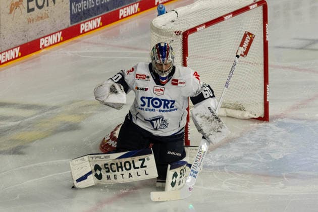 Krefeld, Germany, September 27, 2026 PENNY DEL 2026–2027 Game 4: Krefeld Pinguine vs. Schwenninger Wild Wings Pictured: Goaltender Joacim Eriksson, Schwenningen, YAYLA ARENA, North Rhine-Westphalia Copyright: xFotostandx xGoertzx