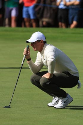 RECORD DATE NOT STATED 20th September 2026; Wentworth Golf Club, Virginia Water, Surrey, England; DP World Tour Golf, BMW PGA, Golf Herren Championship, Final Day; Rory McIlroy of Northern Ireland lines up his putt on the 5th hole JeremyxGowers-Cromie