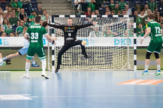 Handball, HBL2: SC DHfK Leipzig vs. TSV Bayer Dormagen, September 27, 2026. Goalkeeper Tomas Mrkva (16) saves a shot. Handball, 2nd Bundesliga, 2026–2027 season, Matchday 5: SC DHfK Leipzig vs. TSV Bayer Dormagen on September 27, 2026, at the Quarterback Immobilien Arena Leipzig Copyright: xBEAUTIFULxSPORTS JanxKaeferx