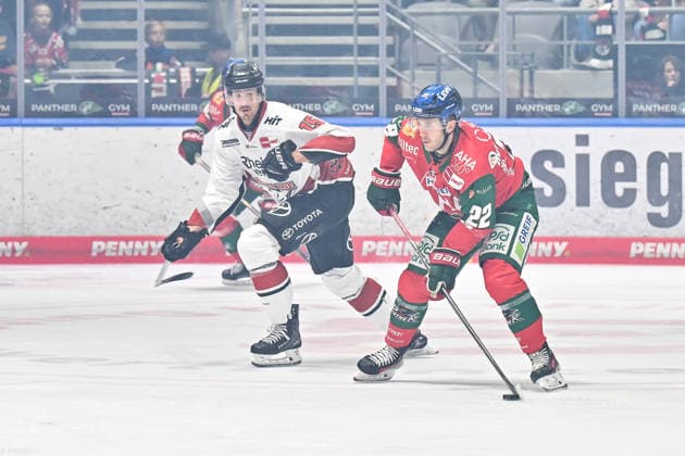 Penny DEL: Augsburger Panther vs. Kölner Haie, September 27, 2026, AUGSBURG, GERMANY September 27: Louis Marc AUBRY of the Kölner Haie (No. 15) and Noel HOEFENMAYER of the Augsburger Panther (No. 22) face off during the Penny DEL match between the Augsburger Panther and the Kölner Haie on Matchday 4 at Curt Frenzel Stadium Copyright: xBEAUTIFULxSPORTS Goldbergx