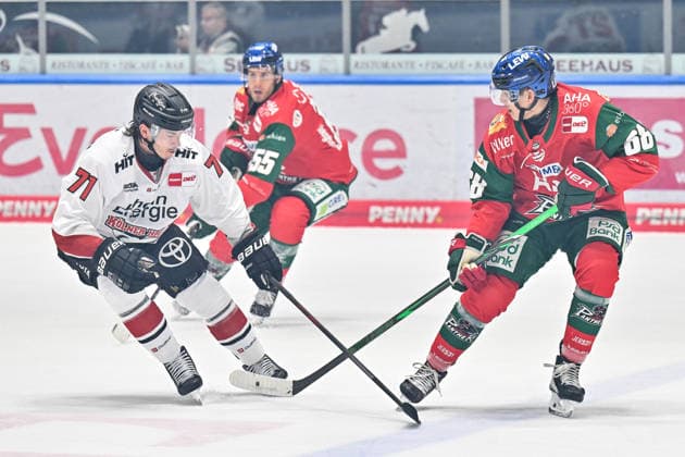 Penny DEL: Augsburger Panther vs. Kölner Haie, September 27, 2026, AUGSBURG, GERMANY, September 27, in a showdown between Daniel FISCHBUCH of the Kölner Haie (71) and Fabrizio PILU of the Augsburger Panther (68) during the Penny DEL game between the Augsburger Panther and the Kölner Haie on Matchday 4 at Curt Frenzel Stadium Copyright: xBEAUTIFULxSPORTS Goldbergx