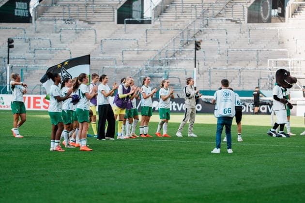 Germany, Soccer: 2026–2027 DFB Women s Cup, First Round: Borussia Mönchengladbach vs. FC Bayern Munich; ista: Borussia Park, Gladbach celebrates despite the loss—pride, joy, emotions, support Copyright: xThiemoxRudolphx