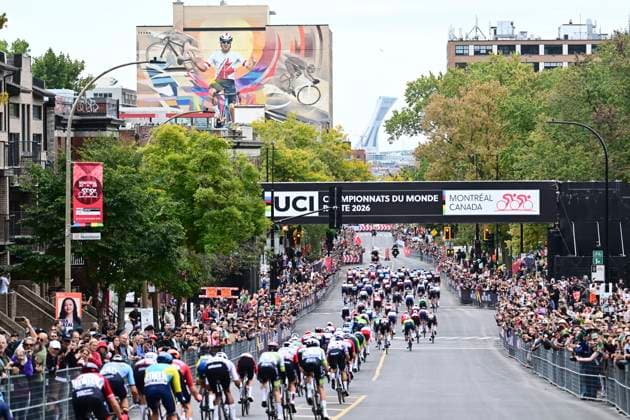 UCI 2026 Road World Championship, WM, Weltmeisterschaft Montreal 27 09 2026 MONTREAL, CANADA - SEPTEMBER 27 : illustration picture peloton during the Men Elite cycling road race of the 2026 UCI Road World Championships 93th edition an UCI World Championships cycling race of 273.4 km with start in Montreal and finish in Montreal on September 27, 2026 in Montreal, Canada, 27 09 2026 Montreal Canada  Copyright: xPeterxDexVoechtx