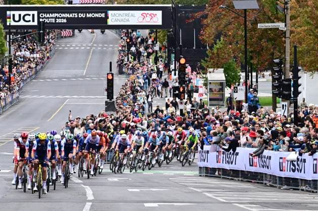UCI 2026 Road World Championship, WM, Weltmeisterschaft Montreal 27 09 2026 MONTREAL, CANADA - SEPTEMBER 27 : illustration picture peloton during the Men Elite cycling road race of the 2026 UCI Road World Championships 93th edition an UCI World Championships cycling race of 273.4 km with start in Montreal and finish in Montreal on September 27, 2026 in Montreal, Canada, 27 09 2026 Montreal Canada  Copyright: xPeterxDexVoechtx