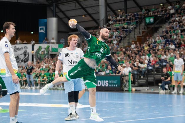 Handball, HBL2: SC DHfK Leipzig vs. TSV Bayer Dormagen, September 27, 2026; Moritz Preuss 67, SC DHfK Leipzig scores; Handball, 2nd Bundesliga, 2026–2027 season, Matchday 5: SC DHfK Leipzig vs. TSV Bayer Dormagen on September 27, 2026, at the Quarterback Immobilien Arena Leipzig Copyright: xBEAUTIFULxSPORTS JanxKaeferx
