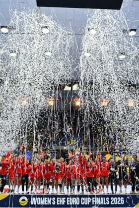 Norway - Denmark, EURO CUP Women 2026 EHF EURO CUP FINALS Denmark players react at the final of the Euro Cup Women 2026 EHF Euro cups Finals game between Hungary and Romania, September 27, 2026, in Bucharest, Romania. Copyright: xAlexxNicodimx