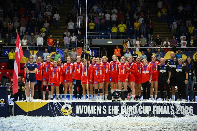 Norway - Denmark, EURO CUP Women 2026 EHF EURO CUP FINALS Denmark players react at the final of the Euro Cup Women 2026 EHF Euro cups Finals game between Hungary and Romania, September 27, 2026, in Bucharest, Romania. Copyright: xAlexxNicodimx