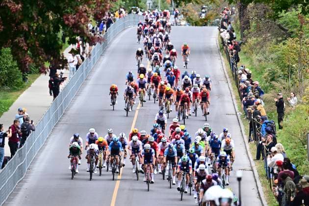 UCI 2026 Road World Championship, WM, Weltmeisterschaft Montreal 27 09 2026 MONTREAL, CANADA - SEPTEMBER 27 : illustration picture peloton during the Men Elite cycling road race of the 2026 UCI Road World Championships 93th edition an UCI World Championships cycling race of 273.4 km with start in Montreal and finish in Montreal on September 27, 2026 in Montreal, Canada, 27 09 2026 Montreal Canada  Copyright: xPeterxDexVoechtx