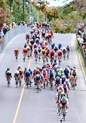 UCI 2026 Road World Championship, WM, Weltmeisterschaft Montreal 27 09 2026 MONTREAL, CANADA - SEPTEMBER 27 : illustration picture peloton during the Men Elite cycling road race of the 2026 UCI Road World Championships 93th edition an UCI World Championships cycling race of 273.4 km with start in Montreal and finish in Montreal on September 27, 2026 in Montreal, Canada, 27 09 2026 Montreal Canada  Copyright: xPeterxDexVoechtx