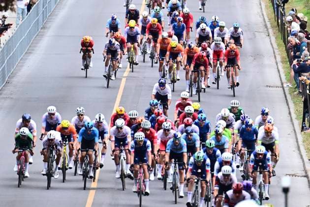 UCI 2026 Road World Championship, WM, Weltmeisterschaft Montreal 27 09 2026 MONTREAL, CANADA - SEPTEMBER 27 : illustration picture peloton during the Men Elite cycling road race of the 2026 UCI Road World Championships 93th edition an UCI World Championships cycling race of 273.4 km with start in Montreal and finish in Montreal on September 27, 2026 in Montreal, Canada, 27 09 2026 Montreal Canada  Copyright: xPeterxDexVoechtx