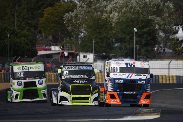FFSA 24 HEURES CAMIONS 2026 10 HERGOTT Aurà lien (fra), Team Camions de Course Francilien, DAF, 21 SOUSA Raphaël (fra), Team Viry Truck Racing, Freightliner, 40 MONTAGNE Lionel (fra), Team Aravi Racing, Renault, action, during the 5th round of the Championnat de France FFSA Camions 2026, 24 Heures Camions, from September 26 to 27, 2026 on the Bugatti Circuit, in Le Mans, France - Le MansFrance Copyright: xRAINIERxEHRHARDTx