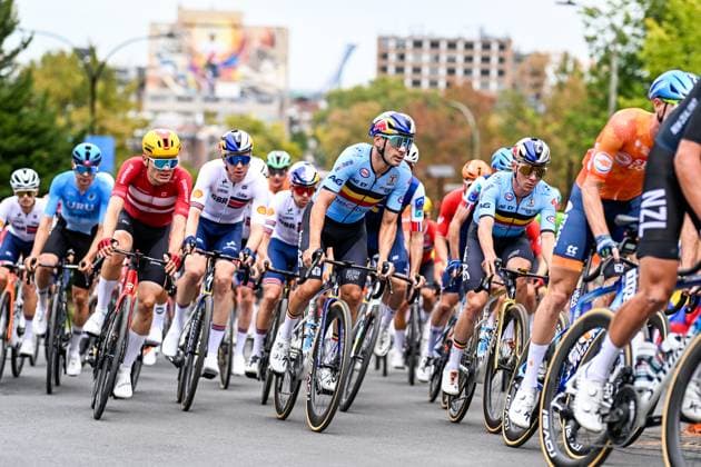 Belgian Gianni Vermeersch and Belgian Remco Evenepoel are pictured in action during the elite men Road Race race (273,7 km) at the cycling World Championship, WM, Weltmeisterschaft in Montreal, Canada, Sunday 27 September 2026. The UCI road world championships are taking place from 20 to 27 September, in Montreal, Canada. JASPERxJACOBS  x187990211x
