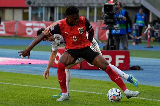 SOCCER - NL, AUT vs KOS VIENNA,AUSTRIA,27.SEP.26 - SOCCER - UEFA Nations League, OEFB international match, Länderspiel, Nationalmannschaft Austria vs Kosovo. Image shows Junior Adamu (AUT).  GEPAxpictures xKevinxKada