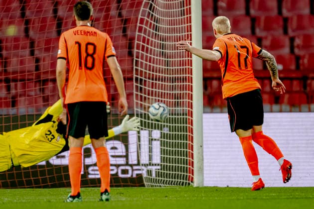 BELGRADE: Netherlands forward Mexx Meerdink scores to make it 1-0 during the UEFA Nations League match between Serbia and the Netherlands at Rajko Mitic Stadium on September 27, 2026, in Belgrade, Serbia. Photo by DeFodi Images