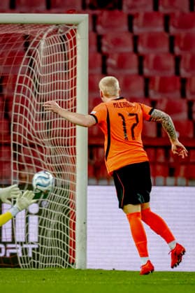 BELGRADE: Netherlands forward Mexx Meerdink scores to make it 1-0 during the UEFA Nations League match between Serbia and the Netherlands at Rajko Mitic Stadium on September 27, 2026, in Belgrade, Serbia. Photo by DeFodi Images