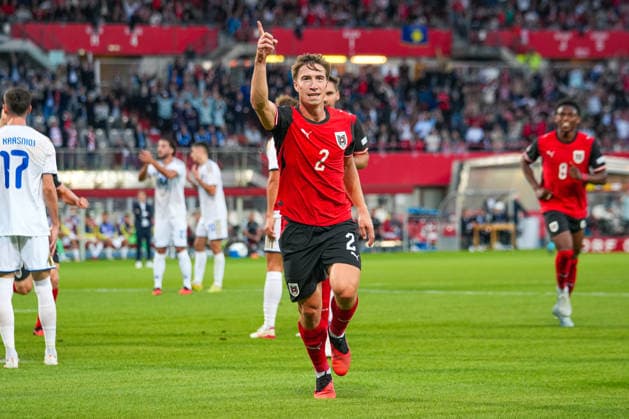 Soccer: Austria National Team, UEFA Nations League 2026–2027, League B, Group B3, Matchday 2, September 27, 2026 Austria (ÖFB) vs. Kosovo (FFK) Ernst Happel Stadium, Vienna, Austria David Affengruber (Austria) scores the 1–0 goal; goal celebration, cheering Copyright: xLukasxBierederx