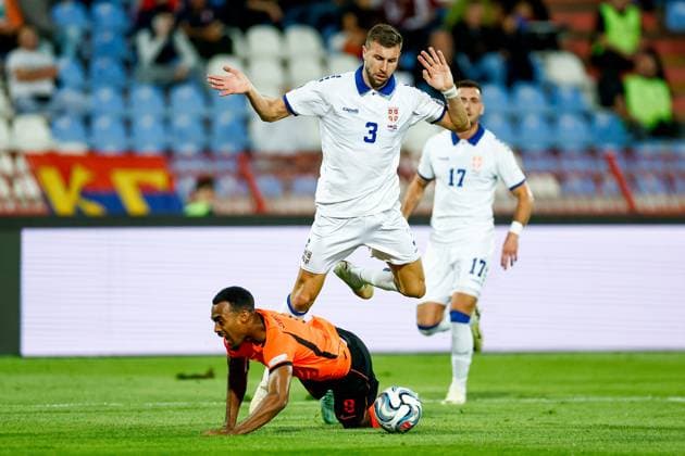 BELGRADE , 27-09-2026 , Rajko Mitic stadium , season 2026 2027 , UEFA Nations League football , Match between Serbia and The Netherlands , picture shows injury on player Netherlands player Ryan Gravenberch Serbia - Netherlands  x207660251x Copyright:
