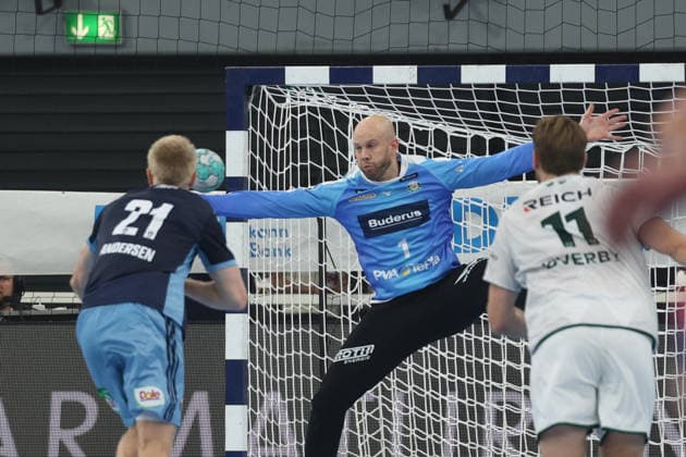 Handball I Men I 2026–2027 Season I Bundesliga I Matchday 6 I Handball Club Hamburg vs. HSG Wetzlar I September 27, 2026: Frederik Bo Andersen (21), Handball Club Hamburg; Bart Ravensbergen (1), HSG Wetzlar, Hamburg Alsterdorfer Sporthalle, Hamburg, Germany Copyright: xLobeca RalfxHomburgx