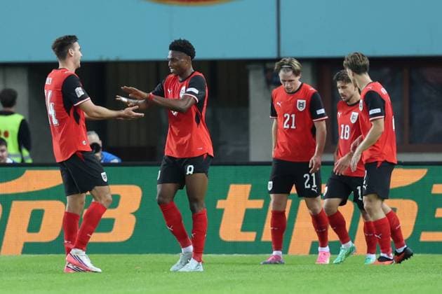 27.09.2026 - SOCCER - 2026 27 UEFA NATIONS LEAGUE, League B - Group B3, Round 2, Austria vs Kosovo Junior Adamu (Austria) celebrates his team s second goal Vienna Ernst-Happel-Stadion Vienna Austria Copyright: xYigitxOermexYigitxOermex