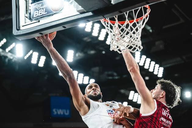 Neu Ulm, Germany, September 27, 2026: Armel Traore of ratiopharm Ulm and Leo Saffer of Fitness First Würzburg Baskets go head-to-head during the Basketball Bundesliga game between ratiopharm Ulm and Fitness First Würzburg Baskets at the ratiopharm Arena on September 27, 2026 in Neu Ulm, Germany. Photo by Harry Langer, DeFodi Images, ratiopharm Arena, Germany, September 27, 2026: Armel Traore of ratiopharm Ulm and Leo Saffer of Fitness First Würzburg Baskets battle for the ball during the Basketball Bundesliga match between ratiopharm Ulm and Fitness First Würzburg Baskets in Neu Ulm on September 27, 2026 at ratiopharm Arena, Germany. Photo by Harry Langer, DeFodi Images. Photo by Harry Langer, DeFodi Images