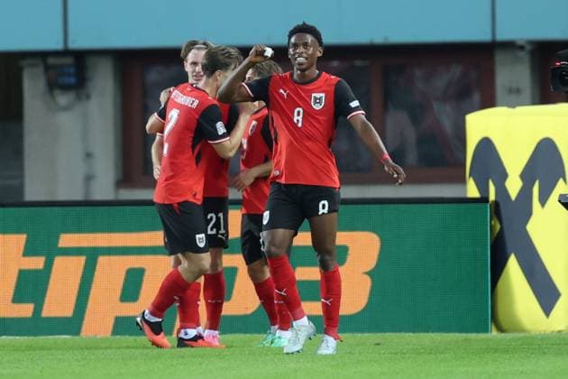 27.09.2026 - SOCCER - 2026 27 UEFA NATIONS LEAGUE, League B - Group B3, Round 2, Austria vs Kosovo Junior Adamu (Austria) celebrates his team s second goal Vienna Ernst-Happel-Stadion Vienna Austria Copyright: xYigitxOermexYigitxOermex