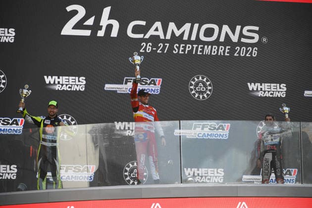 FFSA 24 HEURES CAMIONS 2026 ROBINEAU Thomas (fra), Team Robineau, MAN, ANDRE Jonathan (fra), Team Lion Truck Racing, MAN, SOUSA RaphaÃ«l (fra), Team Viry Truck Racing, Freightliner, portrait, podium, during the 5th round of the Championnat de France FFSA Camions 2026, 24 Heures Camions, from September 26 to 27, 2026 on the Bugatti Circuit, in Le Mans, France - Le MansFrance  Copyright: xRAINIERxEHRHARDTx