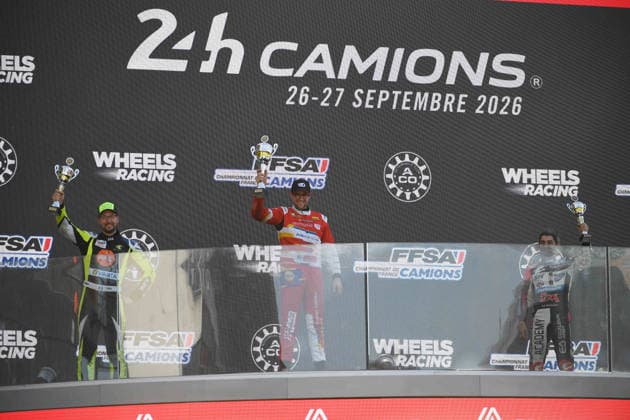 FFSA 24 HEURES CAMIONS 2026 ROBINEAU Thomas (fra), Team Robineau, MAN, ANDRE Jonathan (fra), Team Lion Truck Racing, MAN, SOUSA RaphaÃ«l (fra), Team Viry Truck Racing, Freightliner, portrait, podium, during the 5th round of the Championnat de France FFSA Camions 2026, 24 Heures Camions, from September 26 to 27, 2026 on the Bugatti Circuit, in Le Mans, France - Le MansFrance  Copyright: xRAINIERxEHRHARDTx
