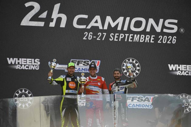 FFSA 24 HEURES CAMIONS 2026 ROBINEAU Thomas (fra), Team Robineau, MAN, ANDRE Jonathan (fra), Team Lion Truck Racing, MAN, SOUSA RaphaÃ«l (fra), Team Viry Truck Racing, Freightliner, portrait, podium, during the 5th round of the Championnat de France FFSA Camions 2026, 24 Heures Camions, from September 26 to 27, 2026 on the Bugatti Circuit, in Le Mans, France - Le MansFrance  Copyright: xRAINIERxEHRHARDTx