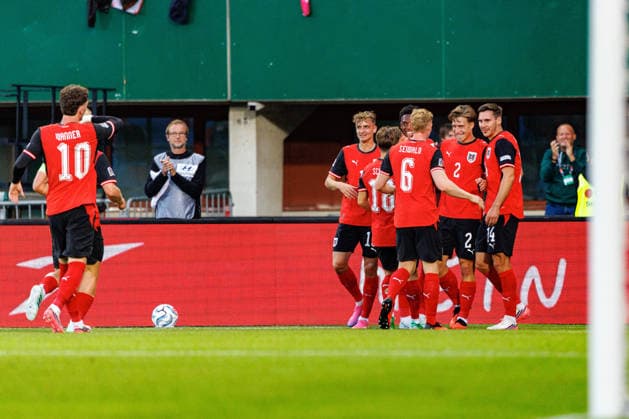 VIENNA, AUSTRIA - 27 SEPTEMBER 2026: Image shows celebrating the first goal for Austria during UEFA Nations League 2026 27 League B, Group B3, Matchday 2: Austria vs Kosovo at Ernst-Happel-Stadion on 27 09 2026 in Vienna, Austria. Austria Copyright: xFröhlichxPascalx
