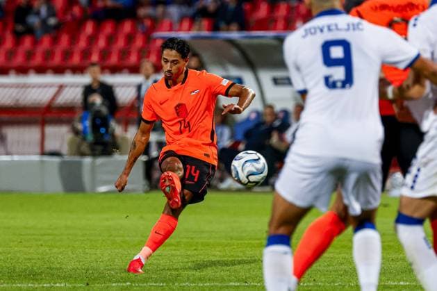 BELGRADE - Tijjani Reijnders of the Netherlands shoots during the UEFA Nations League match between Serbia and the Netherlands at the Rajko Mitic Stadium on September 27, 2026, in Belgrade, Serbia. MARCEL TER BALS ANP UEFA Nations League 2026 27 xVIxANPxSportx xMarcelxterxBalsxIVx 570426664 originalFilename: 570426664.jpg