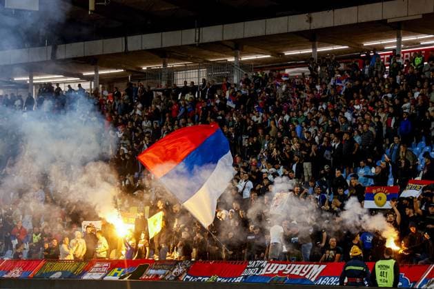 BELGRADE - Serbian supporters set off fireworks during the UEFA Nations League match between Serbia and the Netherlands at the Rajko Mitic Stadium on September 27, 2026, in Belgrade, Serbia. MARCEL TER BALS ANP UEFA Nations League 2026 27 xVIxANPxSportx xMarcelxterxBalsxIVx 570428380 originalFilename: 570428380.jpg