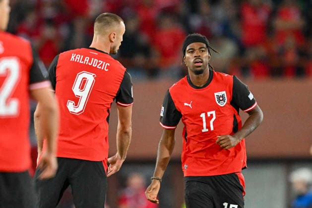 SOCCER - NL, AUT vs KOS VIENNA,AUSTRIA,27.SEP.26 - SOCCER - UEFA Nations League, OEFB international match, Länderspiel, Nationalmannschaft Austria vs Kosovo. Image shows the rejoicing of Carney Chukwuemeka (AUT). Keywords: goal.  GEPAxpictures xAvnixRetkoceri