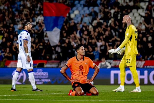 BELGRADE: Netherlands midfielder Tijjani Reijnders is disappointed that he missed a scoring opportunity during the UEFA Nations League match between Serbia and the Netherlands at Rajko Mitic Stadium on September 27, 2026, in Belgrade, Serbia. Photo by DeFodi Images