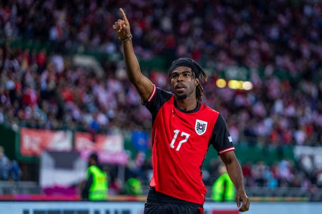 AUSTRIA - KOSOVO Carney Chukwuemeka of Austria and Borussia Dortmund celebrates a goal during UEFA Nations League - League B - Group B3 - Matchday 2 - football match between Austria and Kosovo. Ernst Happel Stadion, Vienna, Austria, September 27, 2026. Photo by Branislav Racko Copyright: xx _BRR9723