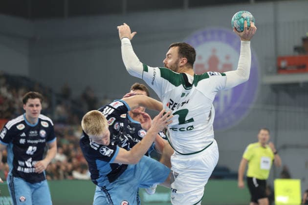 Handball I Men I 2026–2027 Season I Bundesliga I Matchday 6 I Handball Club Hamburg vs. HSG Wetzlar I September 27, 2026 Frederik Bo Andersen 21, Handball Club Hamburg Nikolaj Laeso 32, HSG Wetzlar, Hamburg Alsterdorfer Sporthalle, Hamburg, Germany Copyright: xLobeca RalfxHomburgx