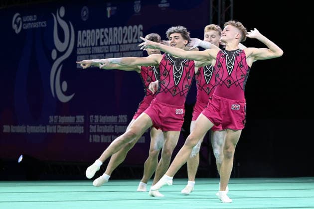 IPA89041414 - BAKER Sidney LEE Joshua NICKLESS Owen WHITE Ralph (GBR) during the 30th World Acrobatic Gymnastics Championships, held in Pesaro, Italy, on September 27, 2026  Copyright: xFilippoxTomasi IPAxSportx xx IPA89041414