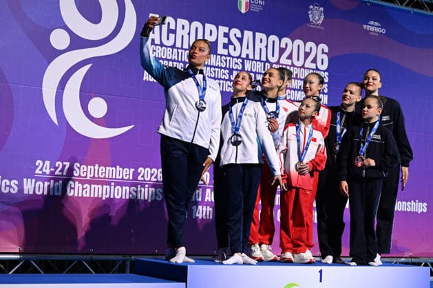 IPA89041640 - Medal Ceremony for the Women s Team at the 30th World Acrobatic Gymnastics Championships, Pesaro, Italy, September 27, 2026  Copyright: xFilippoxTomasi IPAxSportx xx IPA89041640