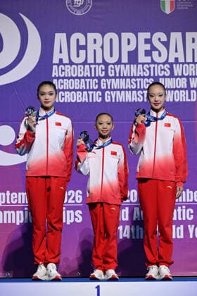 IPA89041430 - WChSeniorAcro photographed at the Vitifrigo Arena in Pesaro on September 27, 2026, by FTomasi during the 30th Acrobatic Gymnastics World Championships, held in Pesaro, Italy, on September 27, 2026  Copyright: xFilippoxTomasi IPAxSportx xx IPA89041430