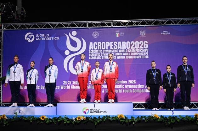 IPA89041626 - Medal Ceremony for the Women s Team at the 30th World Acrobatic Gymnastics Championships, Pesaro, Italy, September 27, 2026  Copyright: xFilippoxTomasi IPAxSportx xx IPA89041626