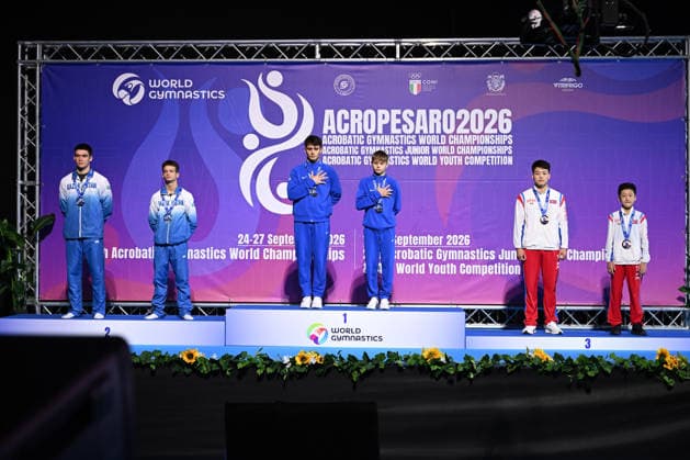 IPA89041636 - Medal ceremony for MP during the 30th World Acrobatic Gymnastics Championships, held in Pesaro, Italy, on September 27, 2026  Copyright: xFilippoxTomasi IPAxSportx xx IPA89041636