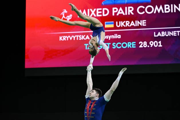 IPA89041637 - Yevfrosyniia UKRKRYVYTSKA and Ivan LABUNETS (UKR) at the 30th World Acrobatic Gymnastics Championships, held in Pesaro, Italy, on September 27, 2026  Copyright: xFilippoxTomasi IPAxSportx xx IPA89041637