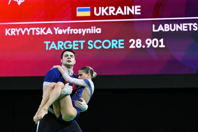 IPA89041653 - Yevfrosyniia UKRKRYVYTSKA and Ivan LABUNETS (UKR) at the 30th World Acrobatic Gymnastics Championships, held in Pesaro, Italy, on September 27, 2026  Copyright: xFilippoxTomasi IPAxSportx xx IPA89041653