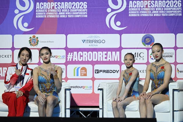 IPA89041655 - CHEN Yutong, LI Jiaxin, and LI Xiaozhen (CHN) during the 30th World Acrobatic Gymnastics Championships in Pesaro, Italy, on September 27, 2026  Copyright: xFilippoxTomasi IPAxSportx xx IPA89041655