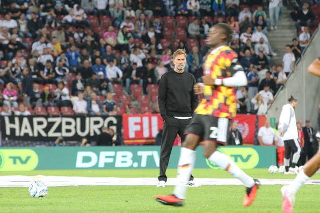 September 27, 2026 Men s Soccer 2026–2027 UEFA Nations League Matchday 2 Germany vs. Greece WWK Arena, Augsburg Jürgen Klopp, Germany s head coach, watches his team warm up Augsburg, Bavaria, Germany
