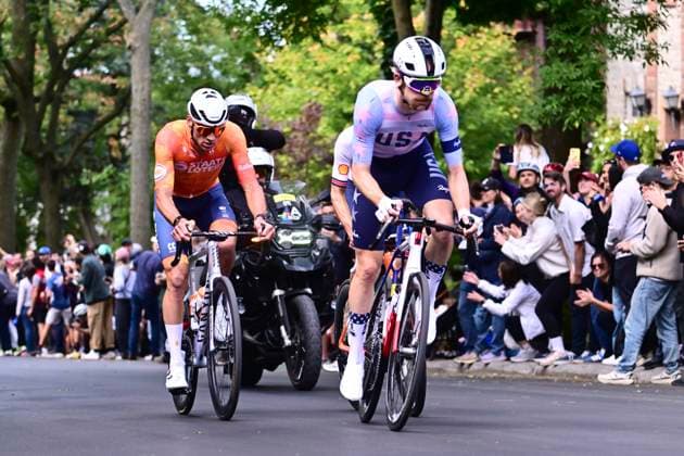 UCI 2026 Road World Championship, WM, Weltmeisterschaft Montreal 27 09 2026 MONTREAL, CANADA - SEPTEMBER 27 : Quinn Sean (USA), Van Der Poel Mathieu (NED) during the Men Elite cycling road race of the 2026 UCI Road World Championships 93th edition an UCI World Championships cycling race of 273.4 km with start in Montreal and finish in Montreal on September 27, 2026 in Montreal, Canada, 27 09 2026 Montreal Canada  Copyright: xPeterxDexVoechtx