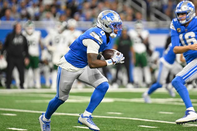 Sep 27, 2026; Detroit, MI, USA; Detroit Lions running back Jahmyr Gibbs (0) takes a pitch and runs at Ford Field. Mandatory Credit: -Cal Media NFL, American Football Herren, USA 2026: Jets Vs Lions SEP 27  - ZUMAc04_ 20260927_zma_c04_013 Copyright: xAllanxDranbergx