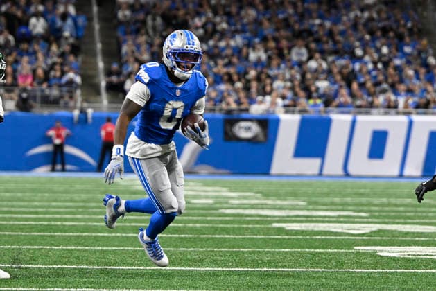 NFL, American Football Herren, USA 2026: Jets Vs Lions SEP 27 Sep 27, 2026; Detroit, MI, USA; Detroit Lions running back Jahmyr Gibbs (0) with an open field run at Ford Field. Mandatory Credit: Allan Dranberg-Cal Media (Credit Image: Â Allan Dranberg Cal Sport Media) Detroit Mi USA EDITORIAL USE ONLY Copyright: xx ZUMA-20260927_zma_c04_025.jpg AllanxDranbergx csmphotothree527368
