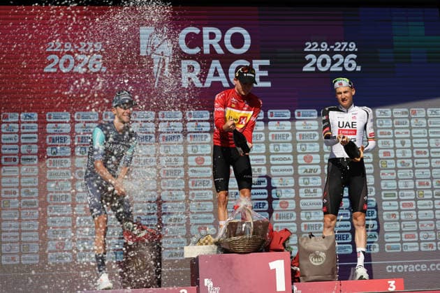Zagreb, 27.09.2026. - Lake Jarun, CRO Race 2026. GENERAL CLASSIFICATION - STAGE 6 1. Tobias SVARRE UXM (DEN) 2. Antonio TIBERI TBV (ITA) 3. Tim WELLENS UEX (BEL) 